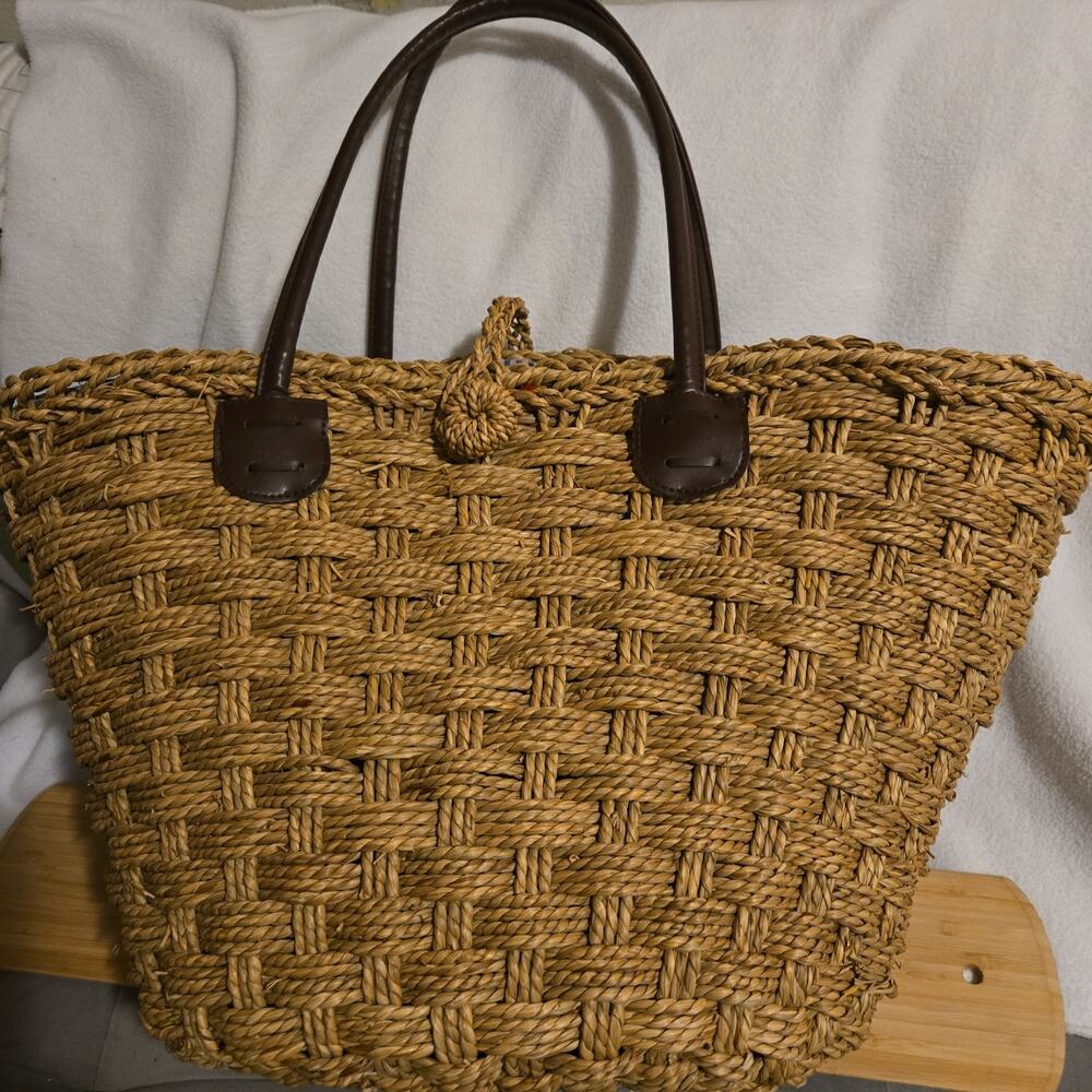San Diego Hat Co. Woven Brown Twine Raffia/Tote Bag Boho Beach/lined 20" X 12”